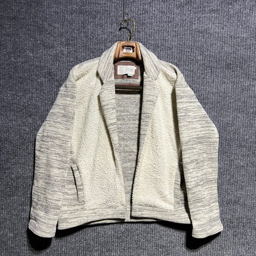 Saturday Sunday Anthropologie Jacket Women Small Grey Sherpa Fleece Open Front